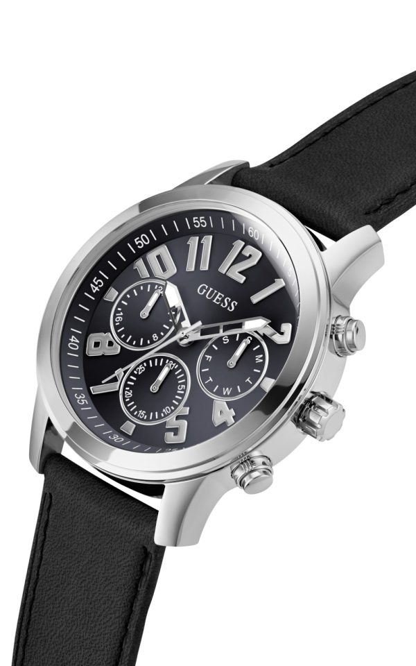 Ανδρικό ρολόι GUESS Parker Multi Function με μαύρο δερμάτινο λουρί