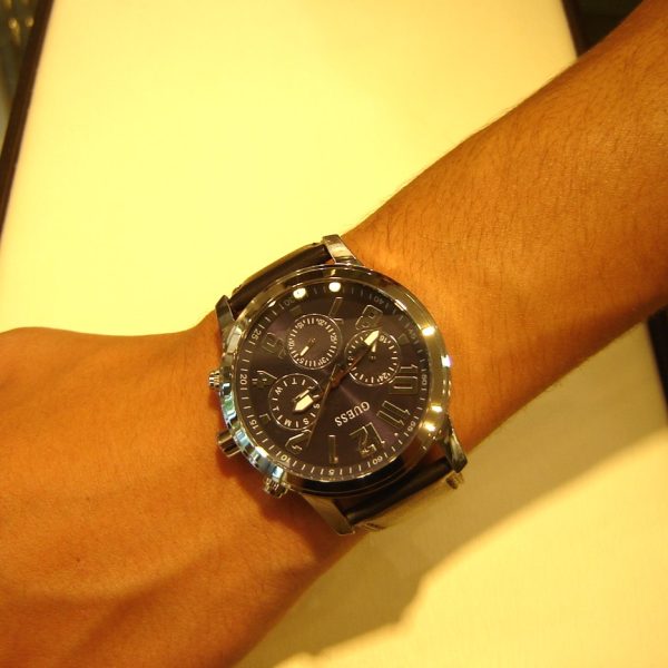 Ανδρικό ρολόι GUESS Parker Multi Function με μαύρο δερμάτινο λουρί