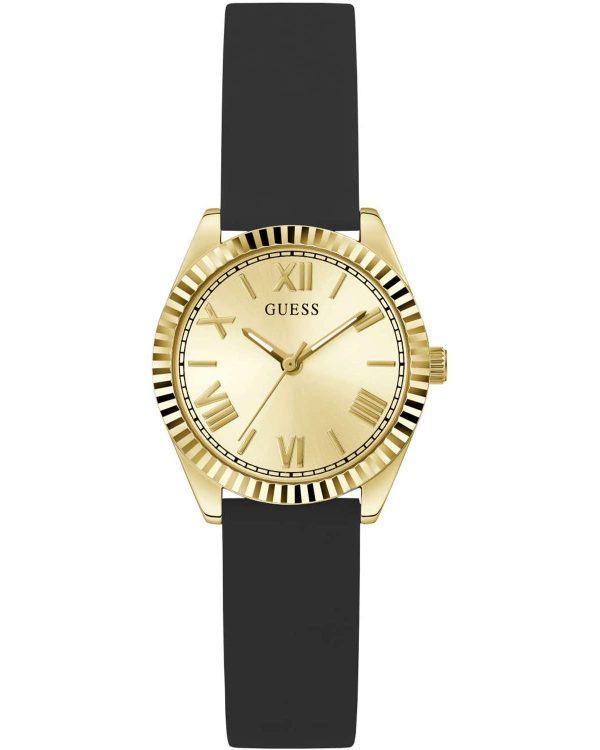 Γυναικείο ρολόι GUESS Mini Luna με μαύρο καουτσούκ λουρί