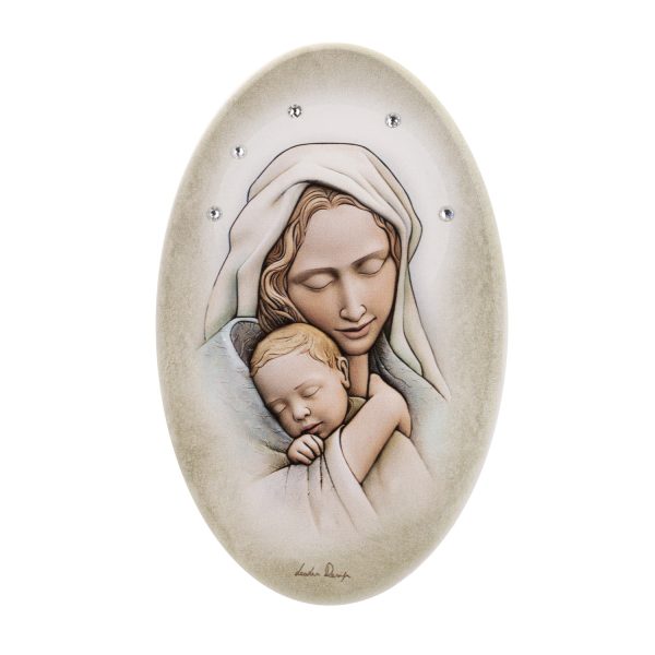LE-08.2494 Εικόνα fresco 10x16 "ΠΑΝΑΓΙΑ ΜΕ ΧΡΙΣΤΟ" σε ξύλο με ζωγραφική και ασήμι