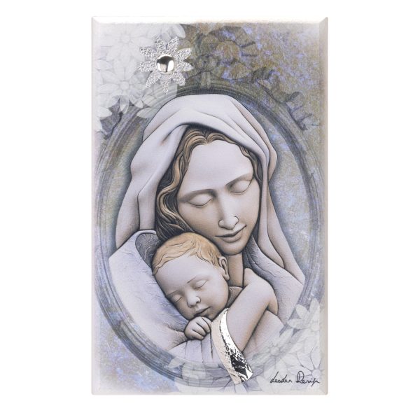LE-08.33304 Εικόνα fresco 18x29 "ΠΑΝΑΓΙΑ ΜΕ ΧΡΙΣΤΟ" σε ξύλο με ζωγραφική και ασήμι