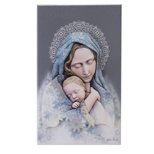 Εικόνα fresco 31x50 "ΠΑΝΑΓΙΑ ΜΕ ΧΡΙΣΤΟ" σε ξύλο με ζωγραφική και ασήμι