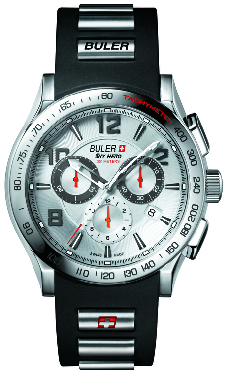 Ανδρικό ρολόι BULER Sky Hero Chronograph με μαύρο καουτσούκ