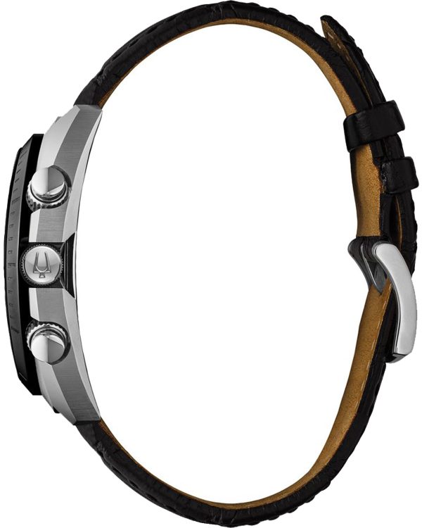 bulova-curv Ανδρικό ρολόι BULOVA Curv Collection Chronograph με μαύρο δερμάτινο λουρί
