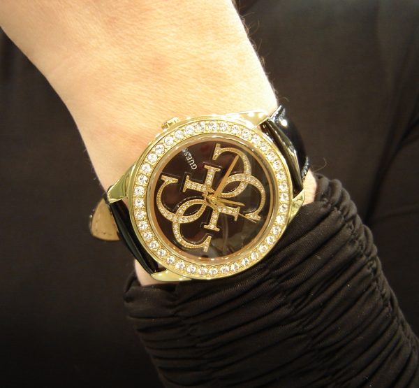 Γυναικείο ρολόι Guess W0208L2 με μαύρο δερμάτινο λουρί λουστρίνι