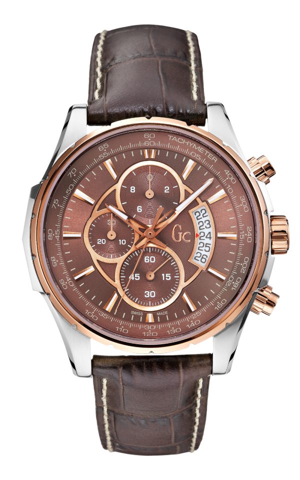 Ανδρικό ρολόι GUESS Collection με καφέ δερμάτινο κροκό λουρί