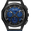 Αντρικό ρολόι BULOVA Curv Chronograph με μπλε δερμάτινο λουρί
