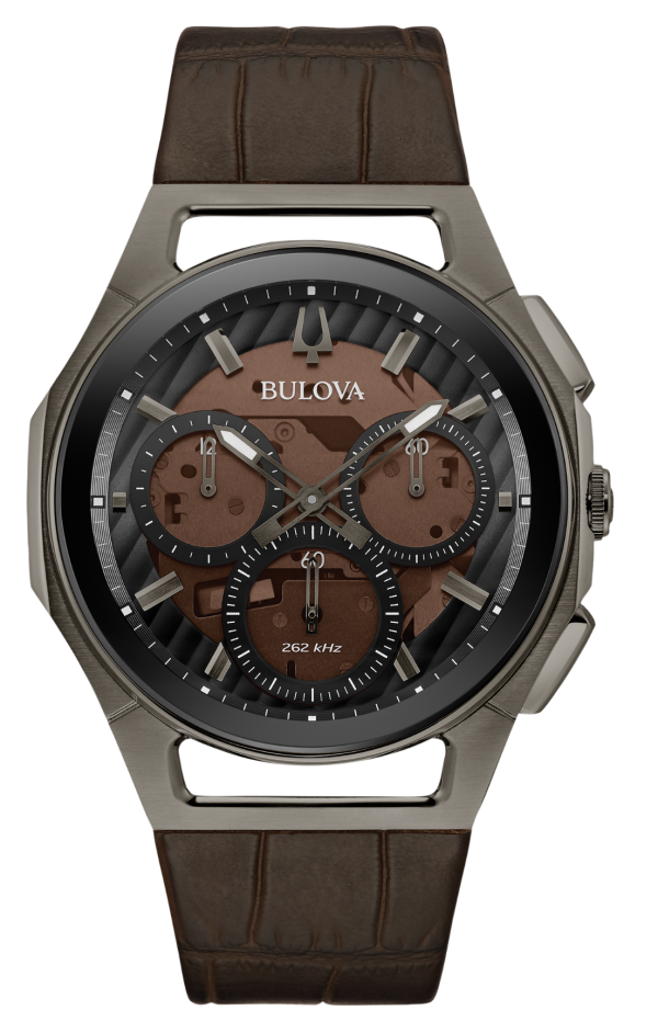 Αντρικό ρολόι BULOVA Curv Chronograph με καφέ δερμάτινο λουρί