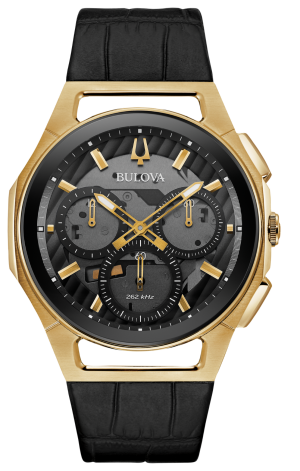 Αντρικό ρολόι BULOVA Curv Chronograph με μαύρο δερμάτινο λουρί