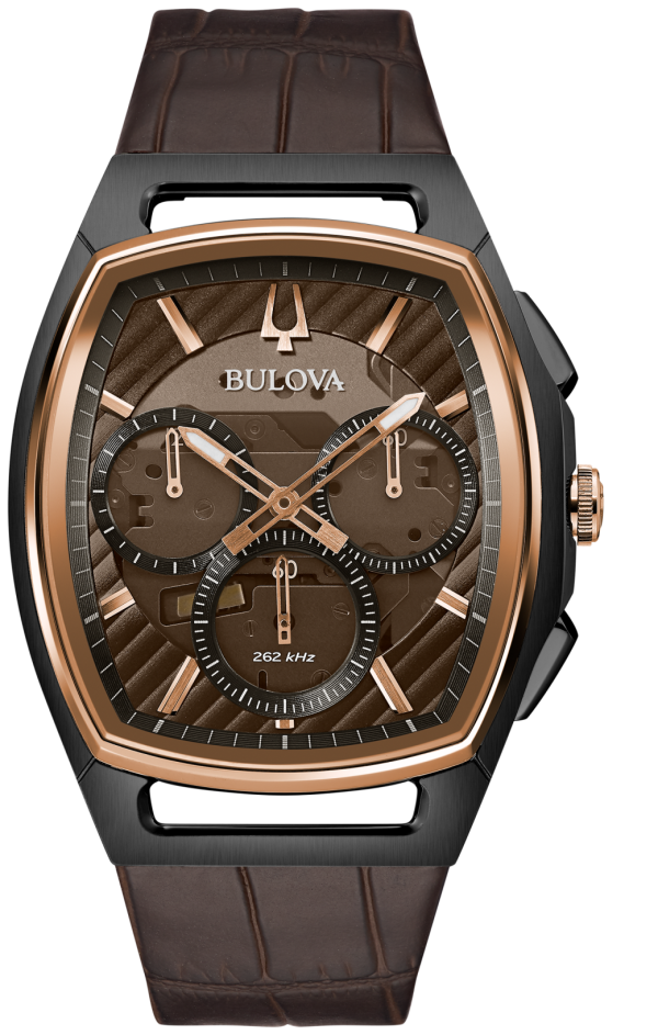Ανδρικό ρολόι BULOVA Curv Collection Chronograph με καφέ δερμάτινο λουρί