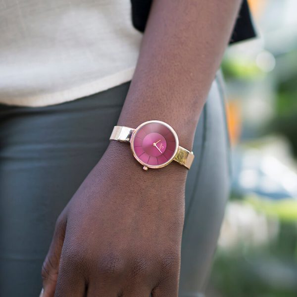 Γυναικείο ρολόι OBAKU Sol Cherry με κερασί δερμάτινο λουρί