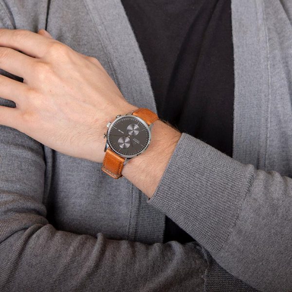 oba80 Ανδρικό ρολόι OBAKU Gran Camel με ταμπά δερμάτινο λουρί