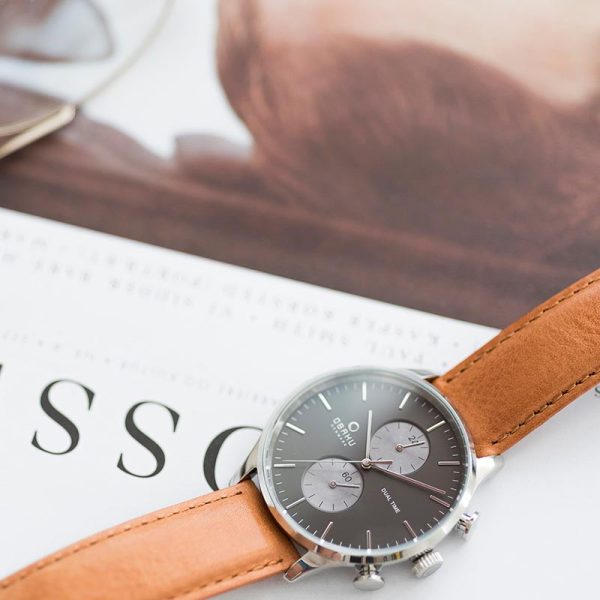 oba81 Ανδρικό ρολόι OBAKU Gran Camel με ταμπά δερμάτινο λουρί
