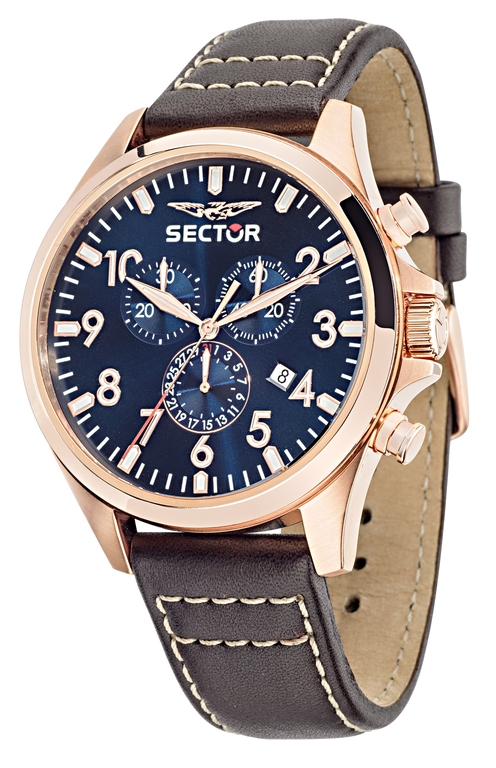 sector4 Ανδρικό ρολόι SECTOR 180 Chronograph R3271690019 με καφέ δερμάτινο λουρί