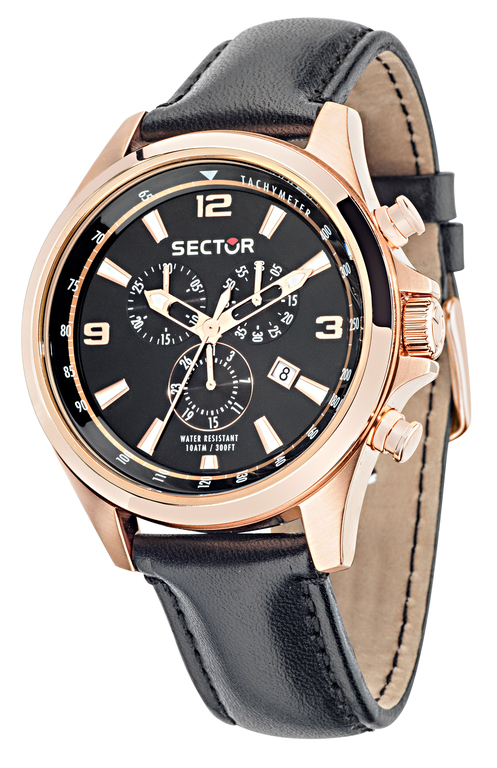 sector6 Ανδρικό ρολόι SECTOR 180 R3271690017 με μαύρο δερμάτινο λουρί
