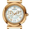 versace2 Γυναικείο ρολόι VERSACE Vanity Chronograph με λευκό δερμάτινο λουρί